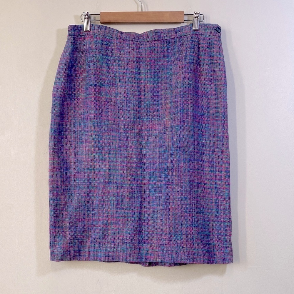 Vintage Vinci Clothiers 100% Silk Tweed Pencil Skirt - Pink, Blue, and Green